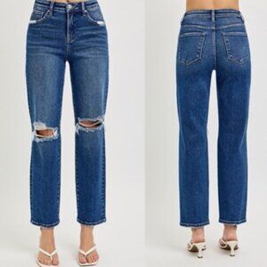 Risen Tummy Control High Rise Crop Girlfriend Jeans